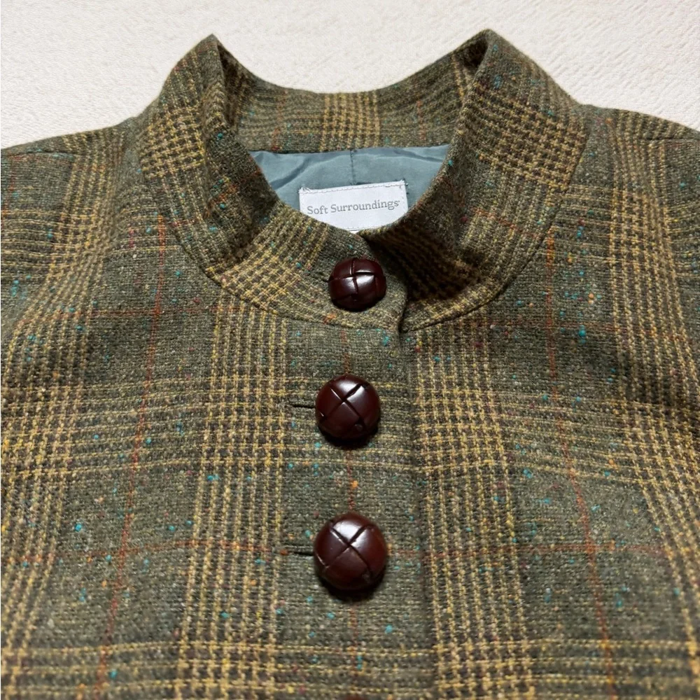 Soft Surroundings Wool Olive Green Houndstooth Plaid Equestrian Blazer Jacket 1X - Picture 5 of 7